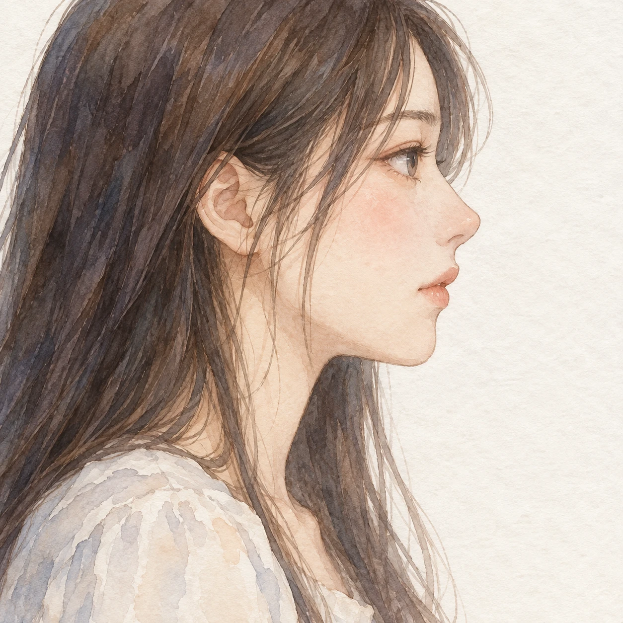 Anime-style profile picture of a woman seen from the side (watercolor)