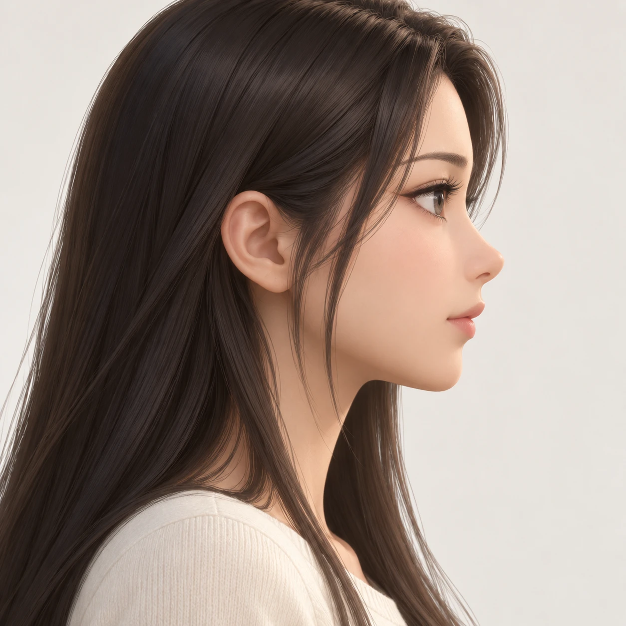 横を向いた女性のアニメ調プロフィール用画像（ソフト3D）
