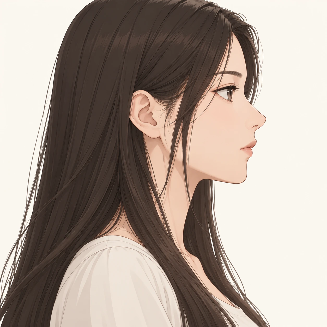 Anime-style profile picture of a woman seen from the side (isometric)