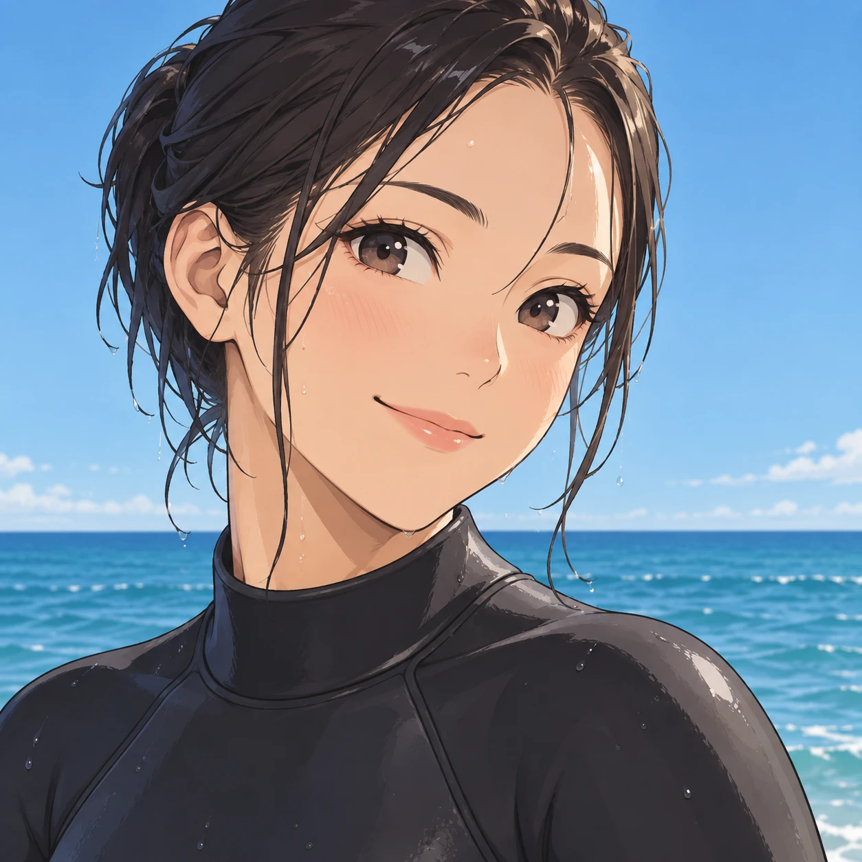 冲浪装扮的女性的动漫风格头像（动画平涂）
