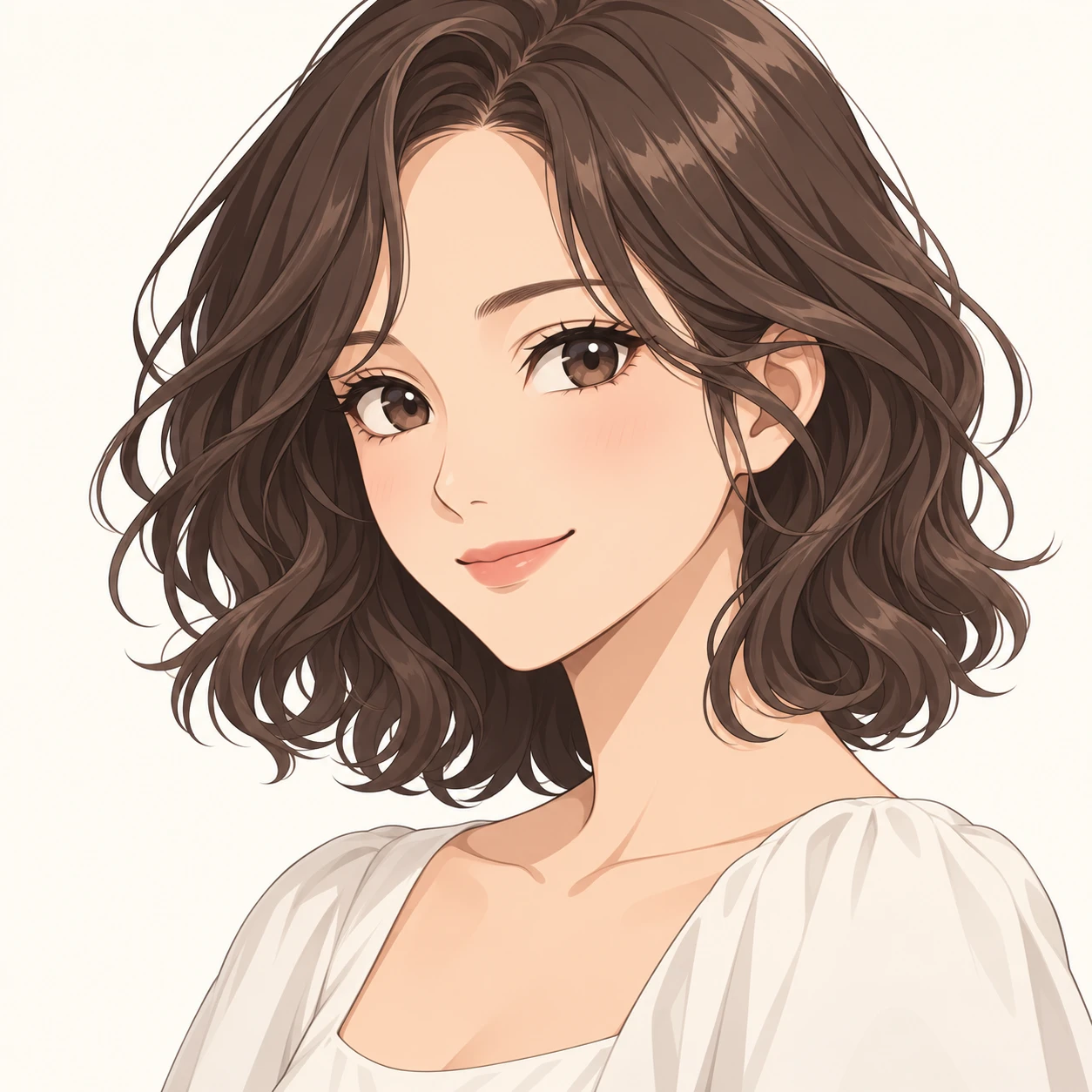 Anime-style profile picture of a woman at a three-quarter angle (flat illustration)