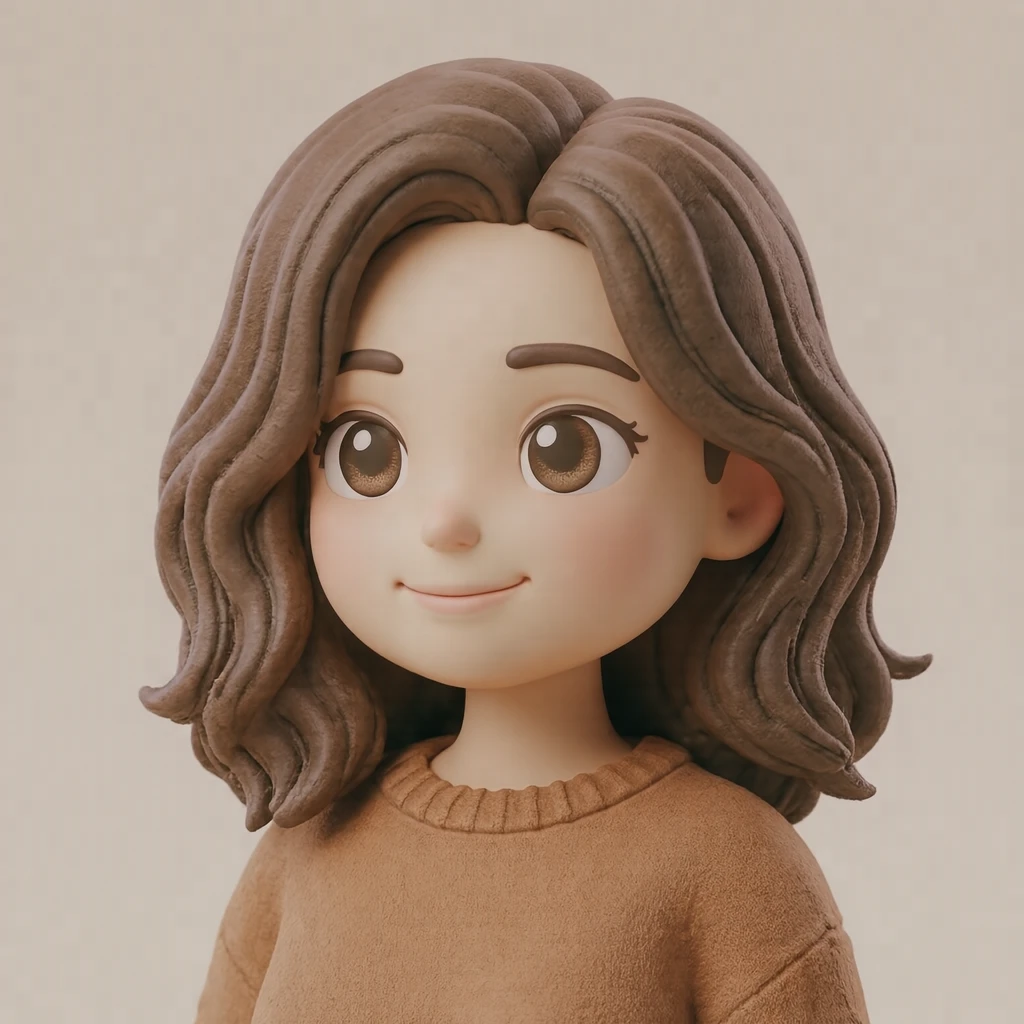 Anime-style profile picture of a woman at a three-quarter angle (soft 3D)