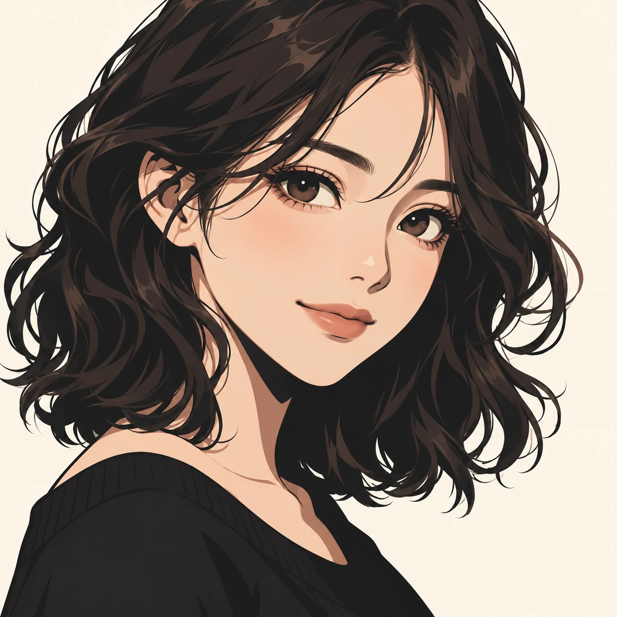 Anime-style profile picture of a woman at a three-quarter angle (bold graphic)