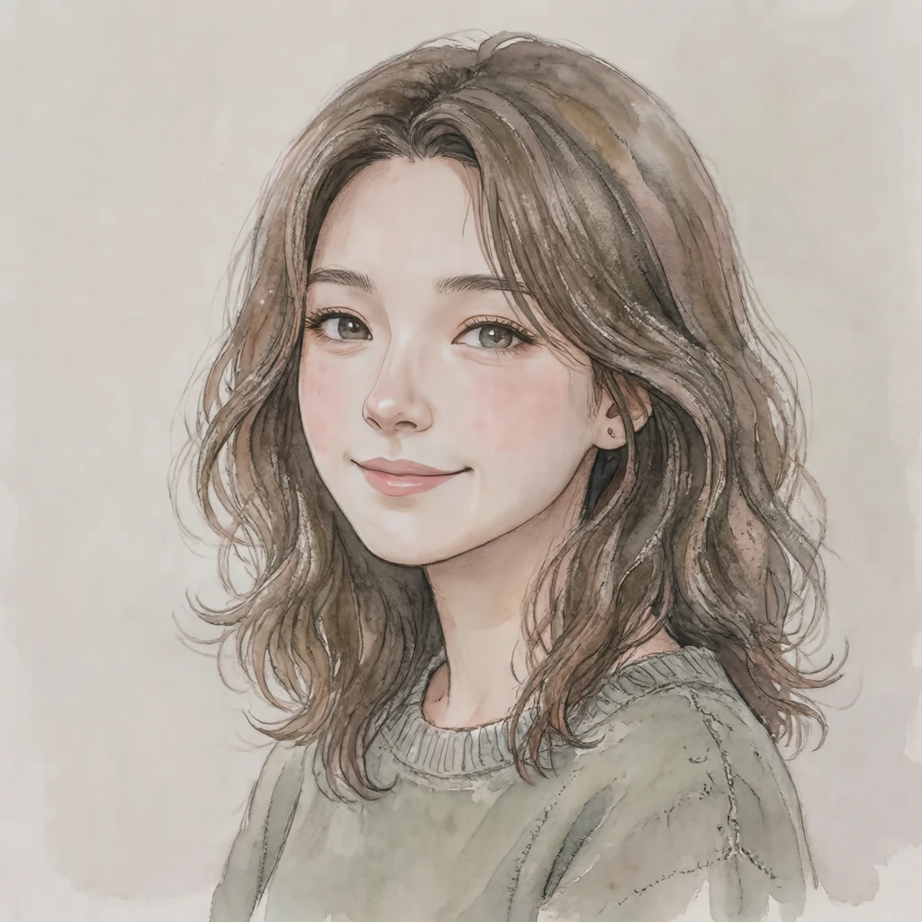 Anime-style profile picture of a woman at a three-quarter angle (watercolor)