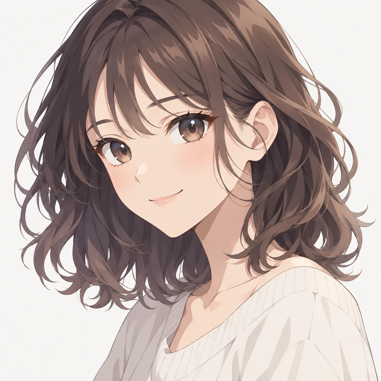 侧转四分之三角度的女性的动漫风格头像（动画平涂）