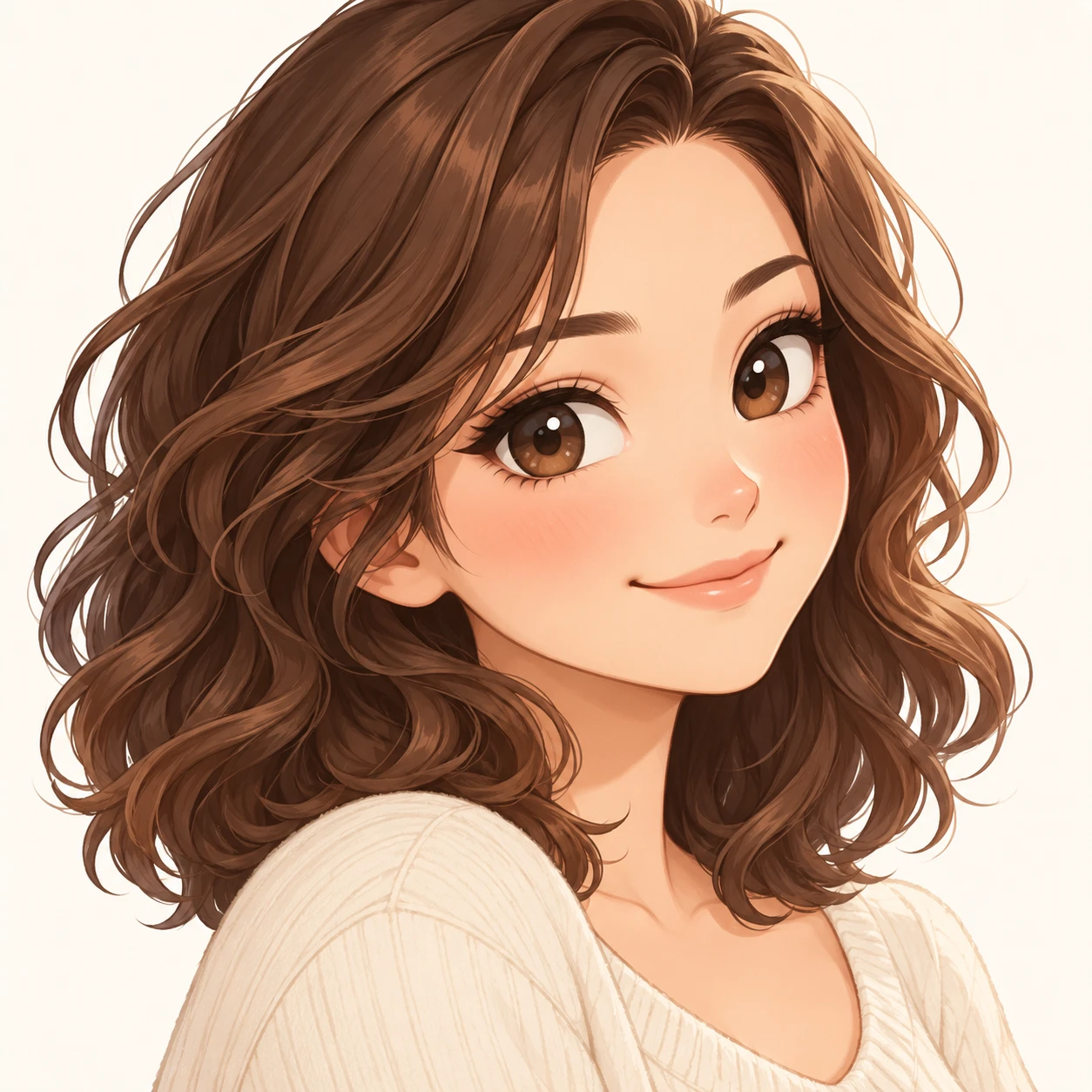 Anime-style profile picture of a woman at a three-quarter angle (chibi)