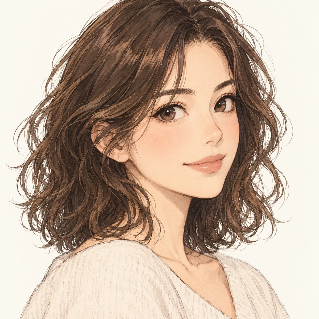 Anime-style profile picture of a woman at a three-quarter angle (hand-drawn)