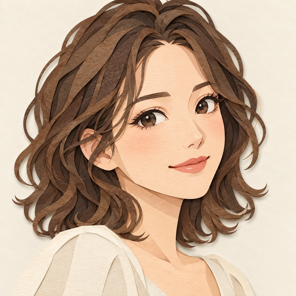 Anime-style profile picture of a woman at a three-quarter angle (paper cut-out)