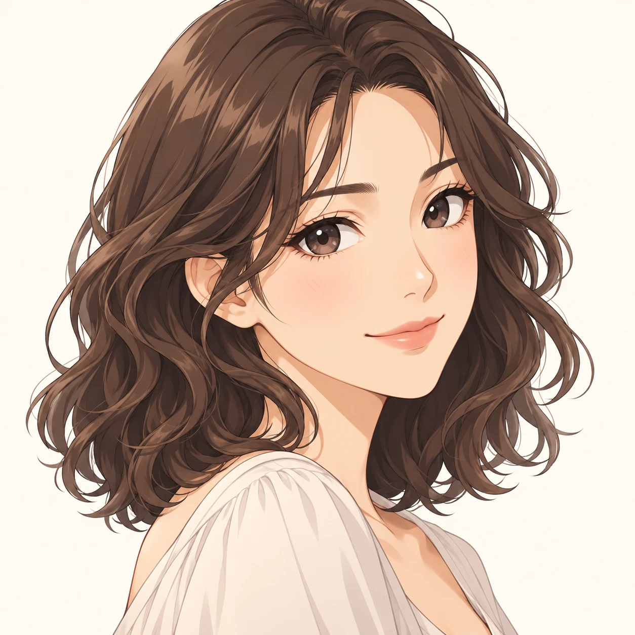 Anime-style profile picture of a woman at a three-quarter angle (anime cel-shaded)