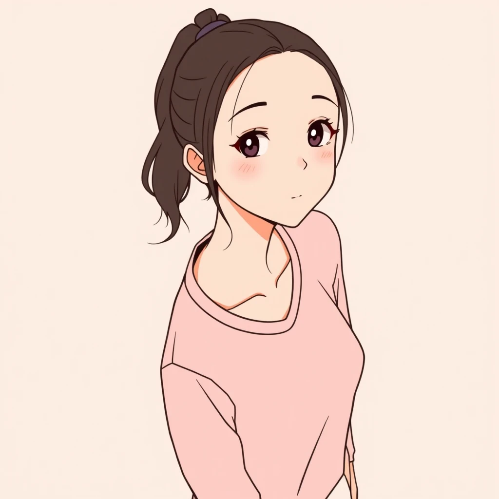 Anime-style profile picture of a woman dressed for yoga (simple line art)