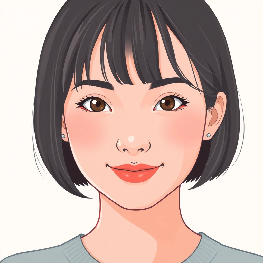 ボブヘアの女性のプロフィールアイコン（アイソメトリック）