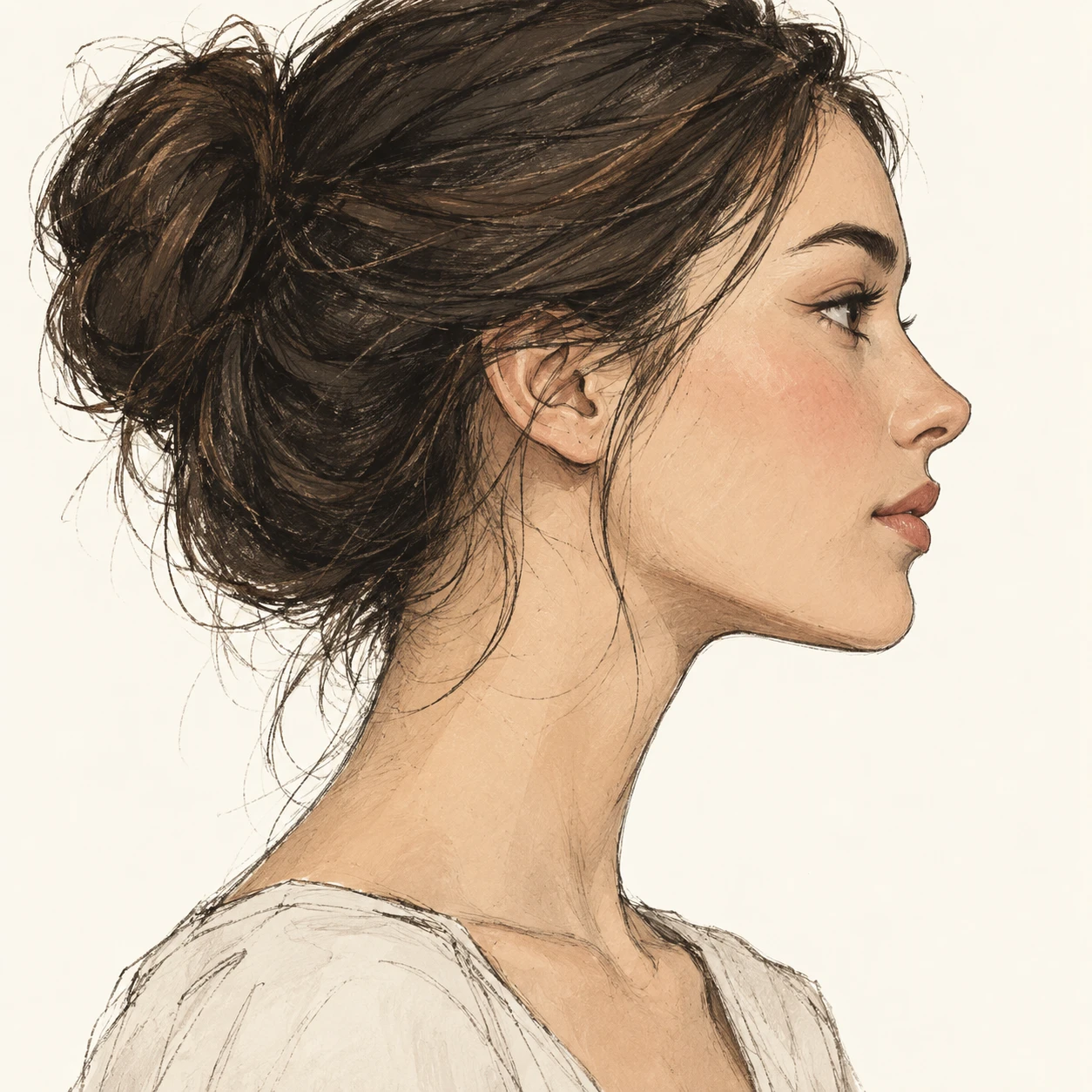 お団子ヘアの女性のプロフィールアイコン（手描き風）