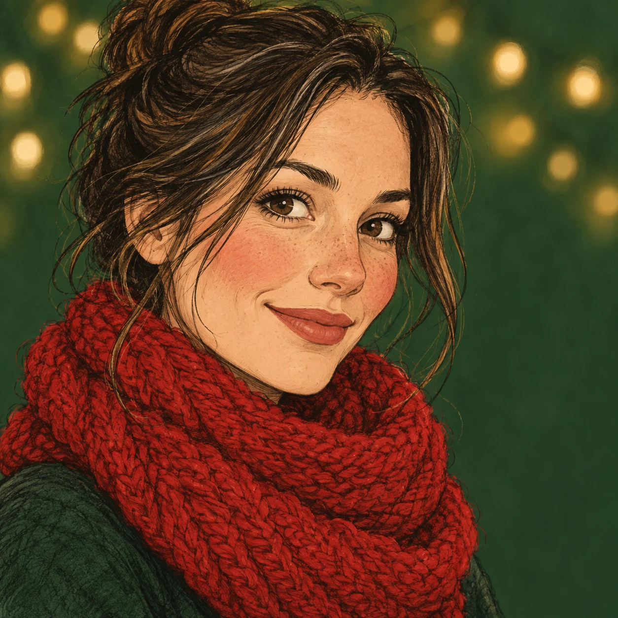 クリスマス装いの女性のプロフィールアイコン（手描き風）