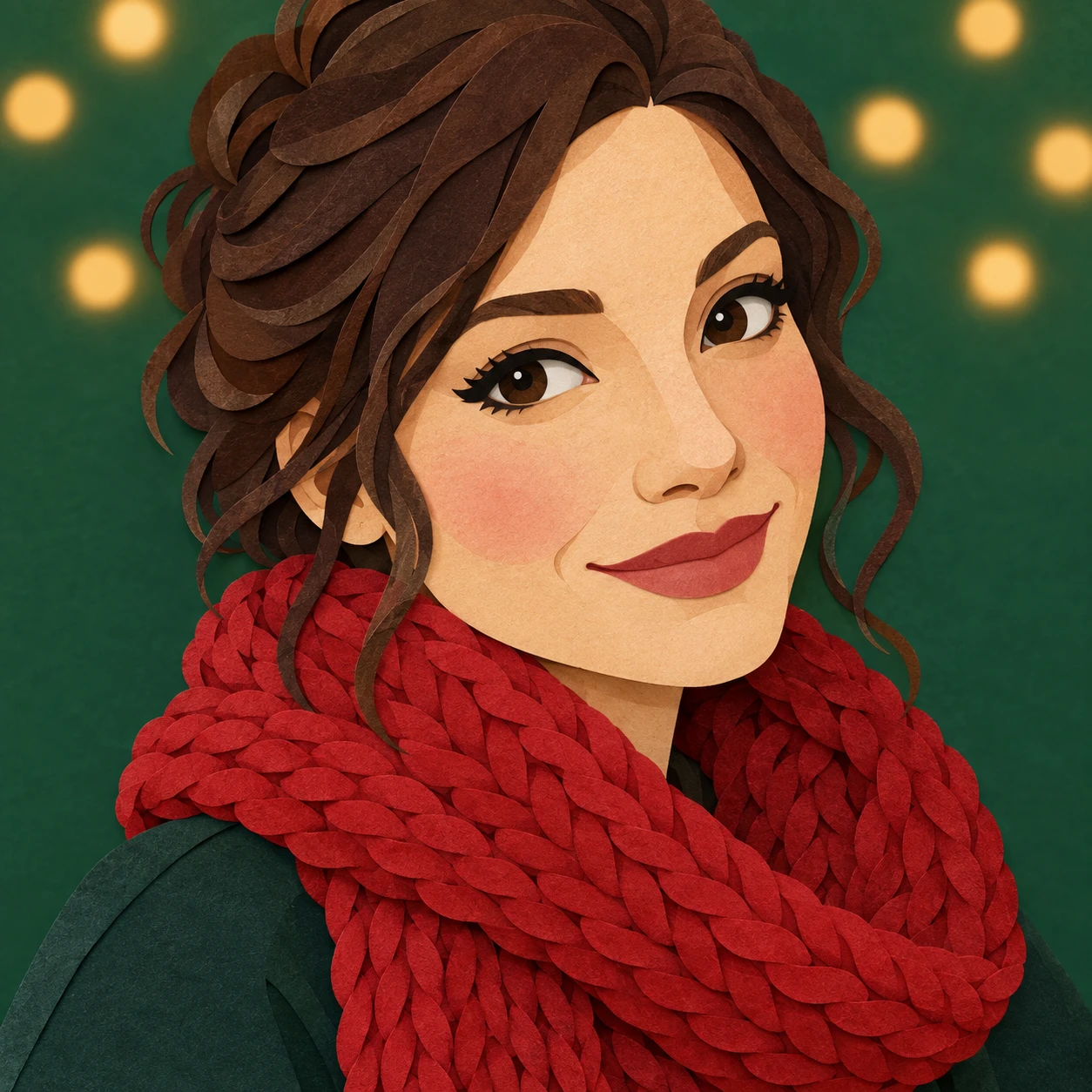 Profile picture of a woman dressed for Christmas (paper cut-out)