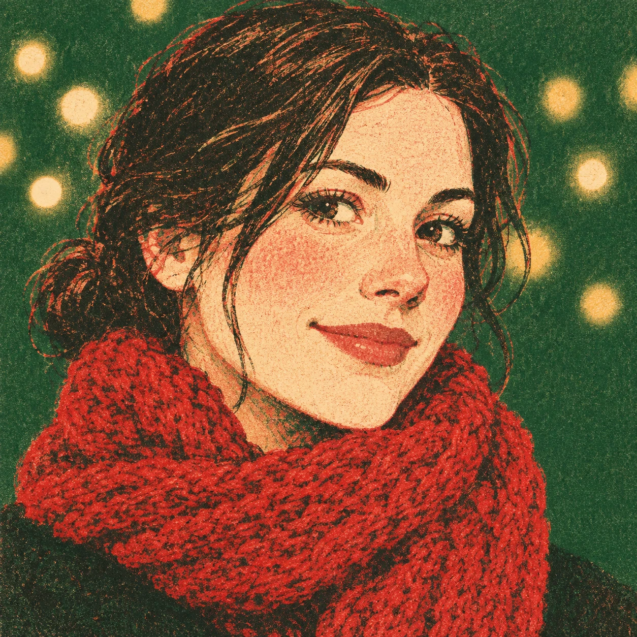 Profile picture of a woman dressed for Christmas (retro print)