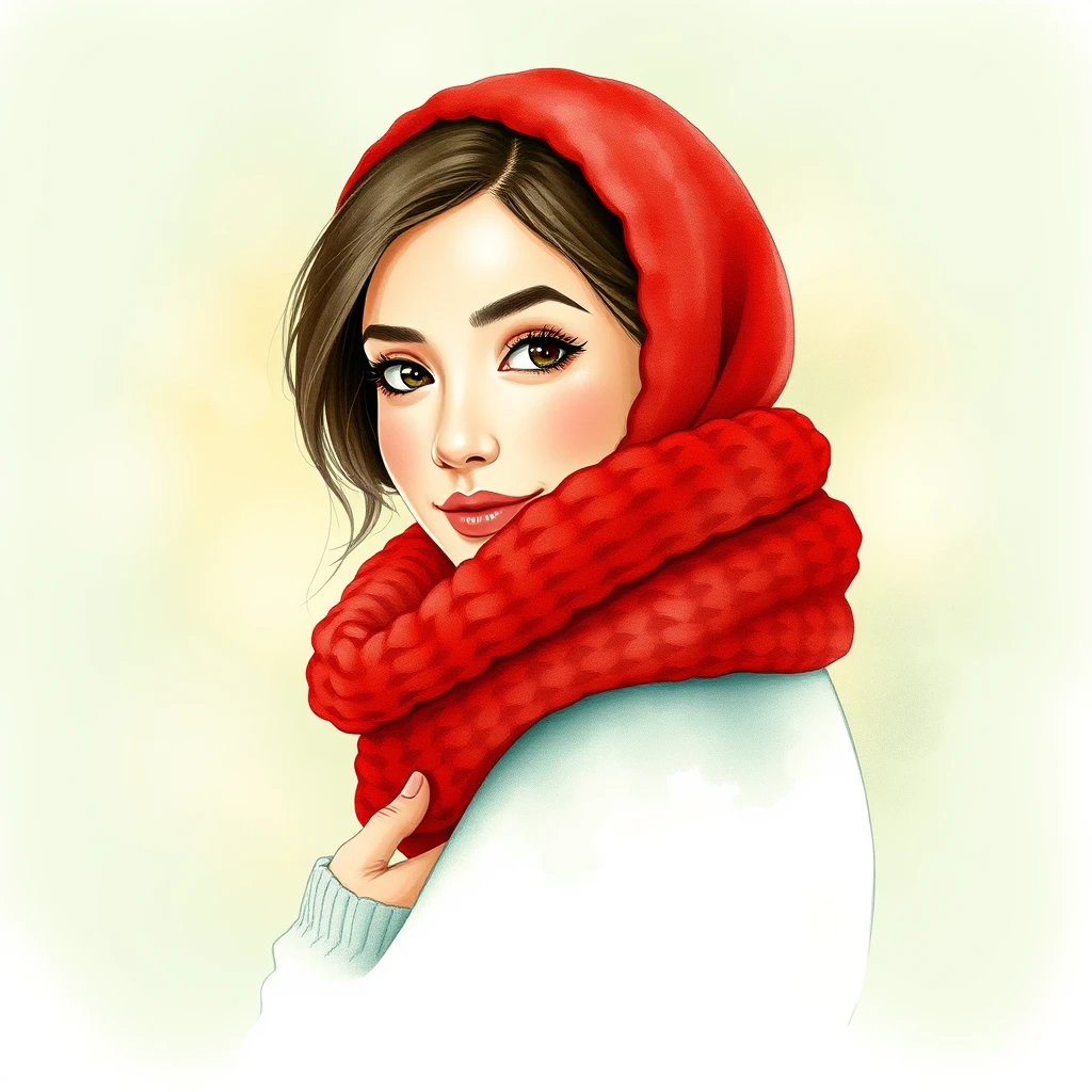 Profile picture of a woman dressed for Christmas (watercolor)