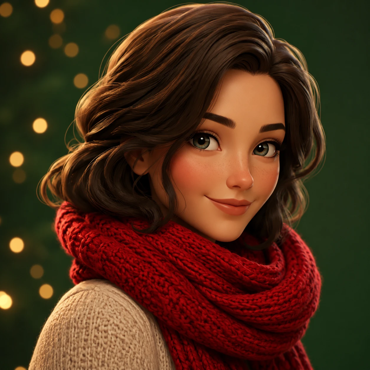 Profile picture of a woman dressed for Christmas (soft 3D)