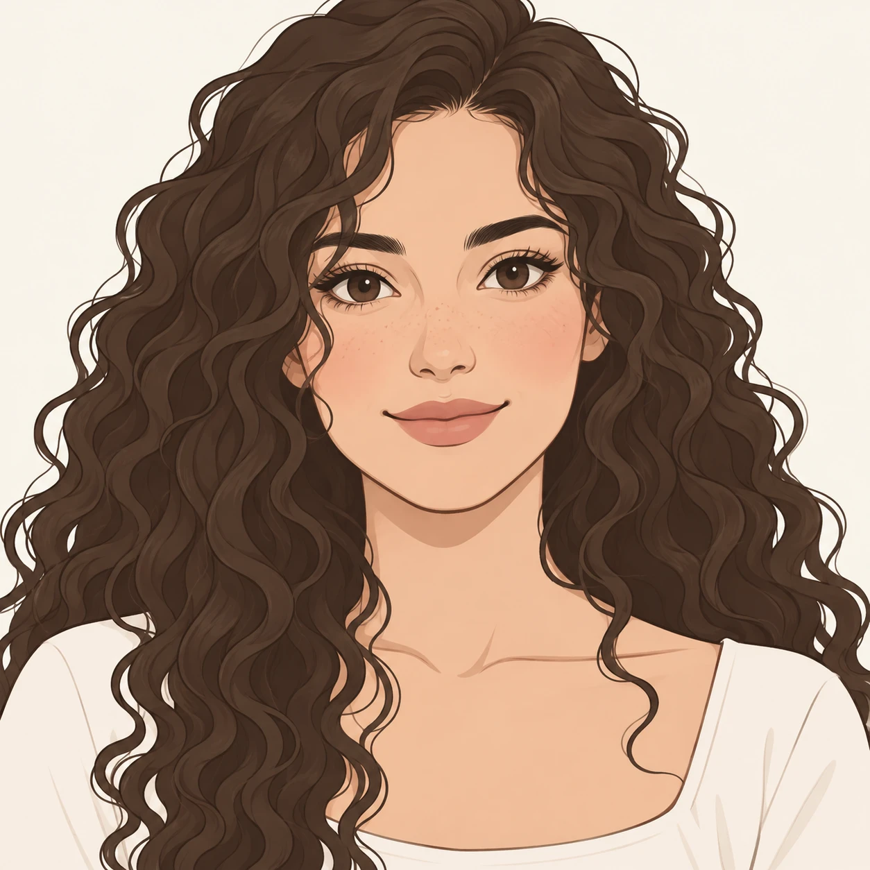 Profile picture of a woman with long curly hair (simple line art)