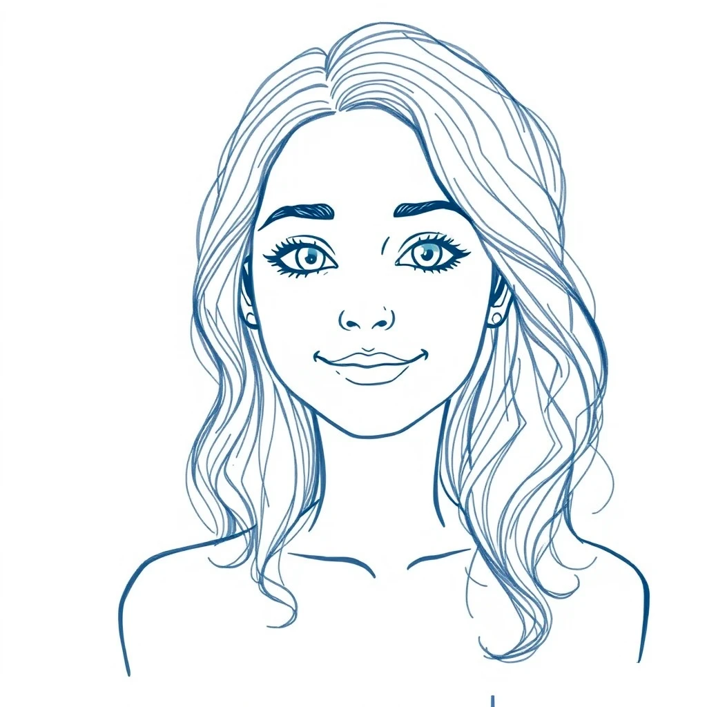 カールした長い髪の女性のプロフィールアイコン（手描き風）