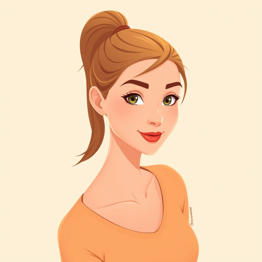 ポニーテールの女性のプロフィールアイコン（アイソメトリック）