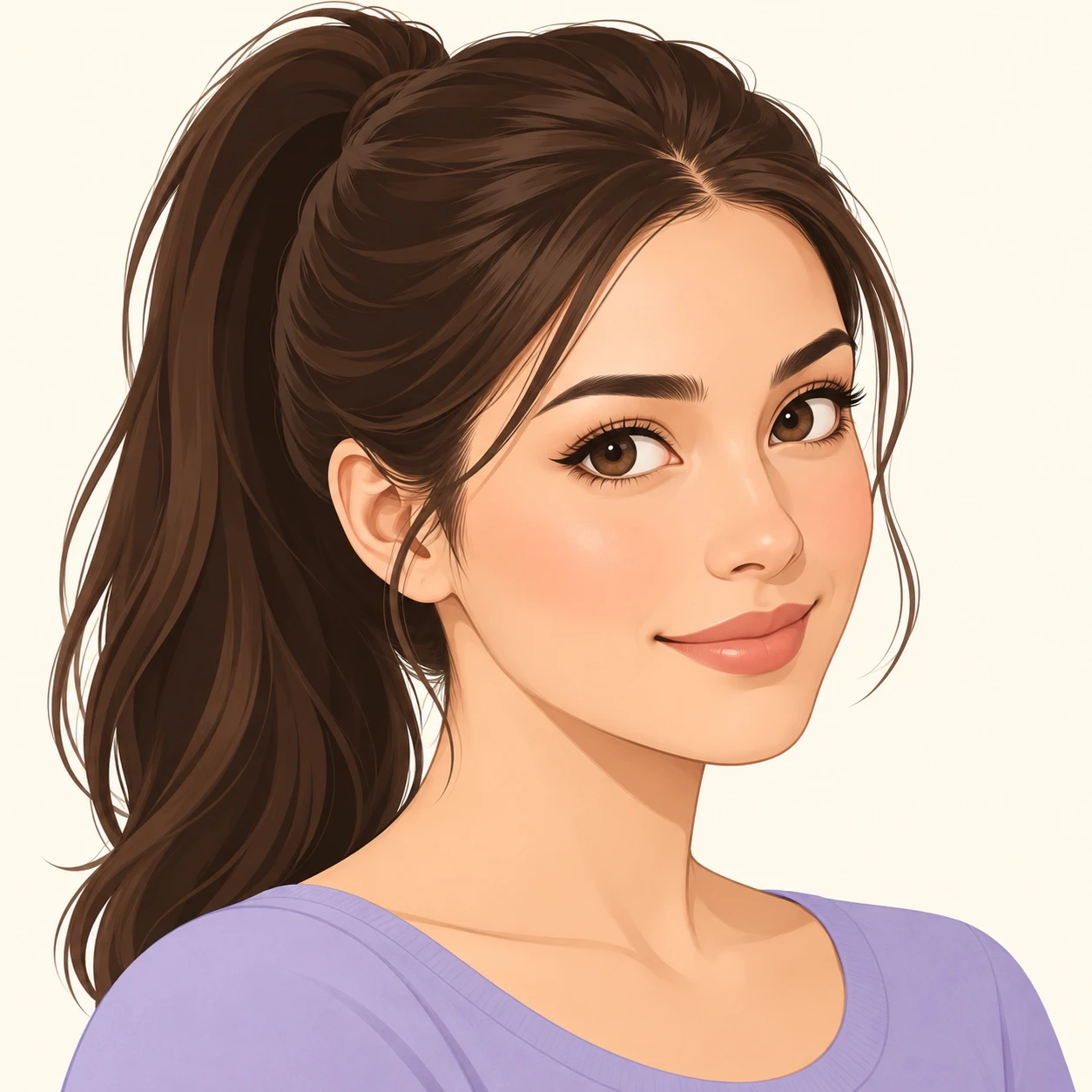 Profile picture of a woman with a ponytail at a three-quarter angle (flat illustration)