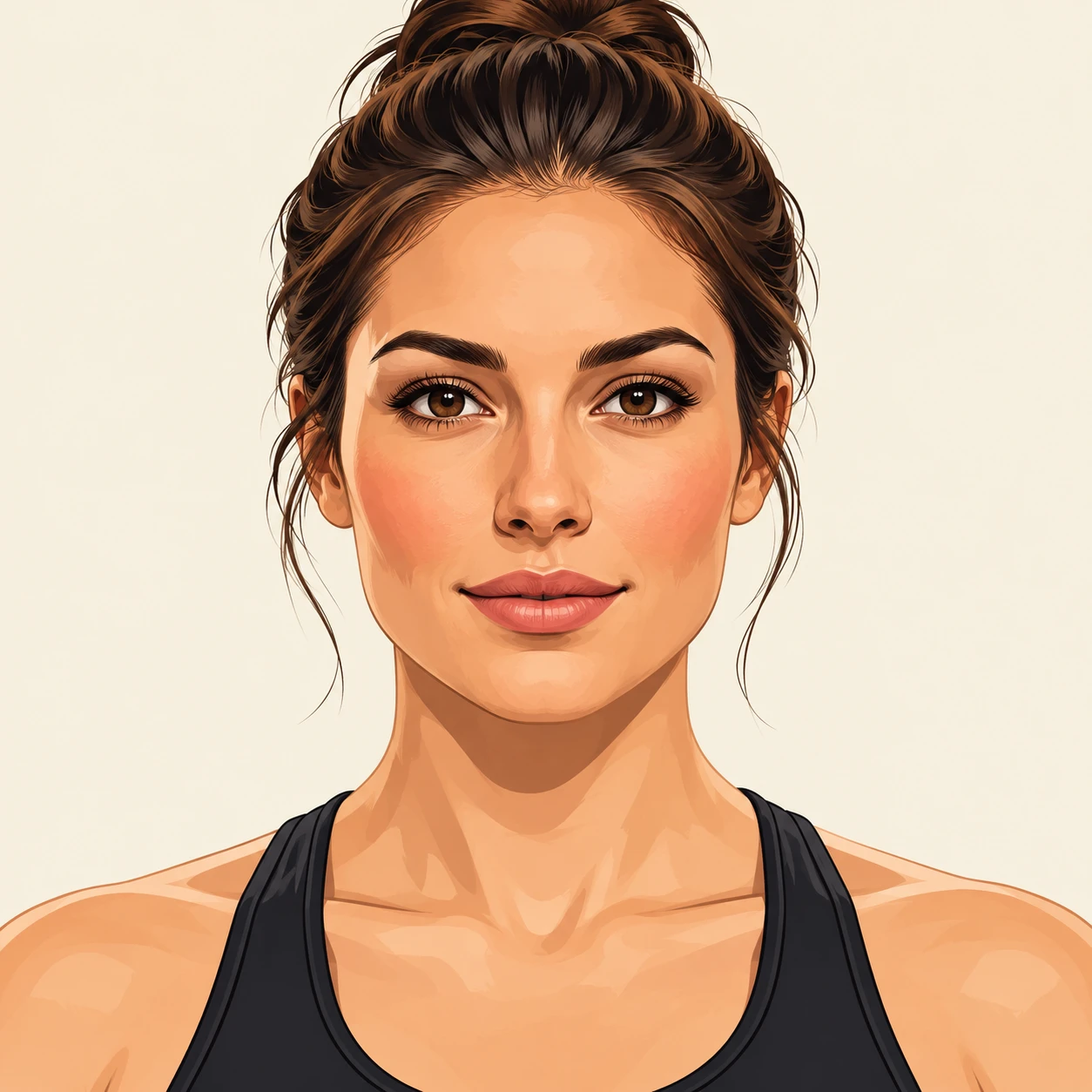 Profile picture of a woman dressed for yoga (bold graphic)