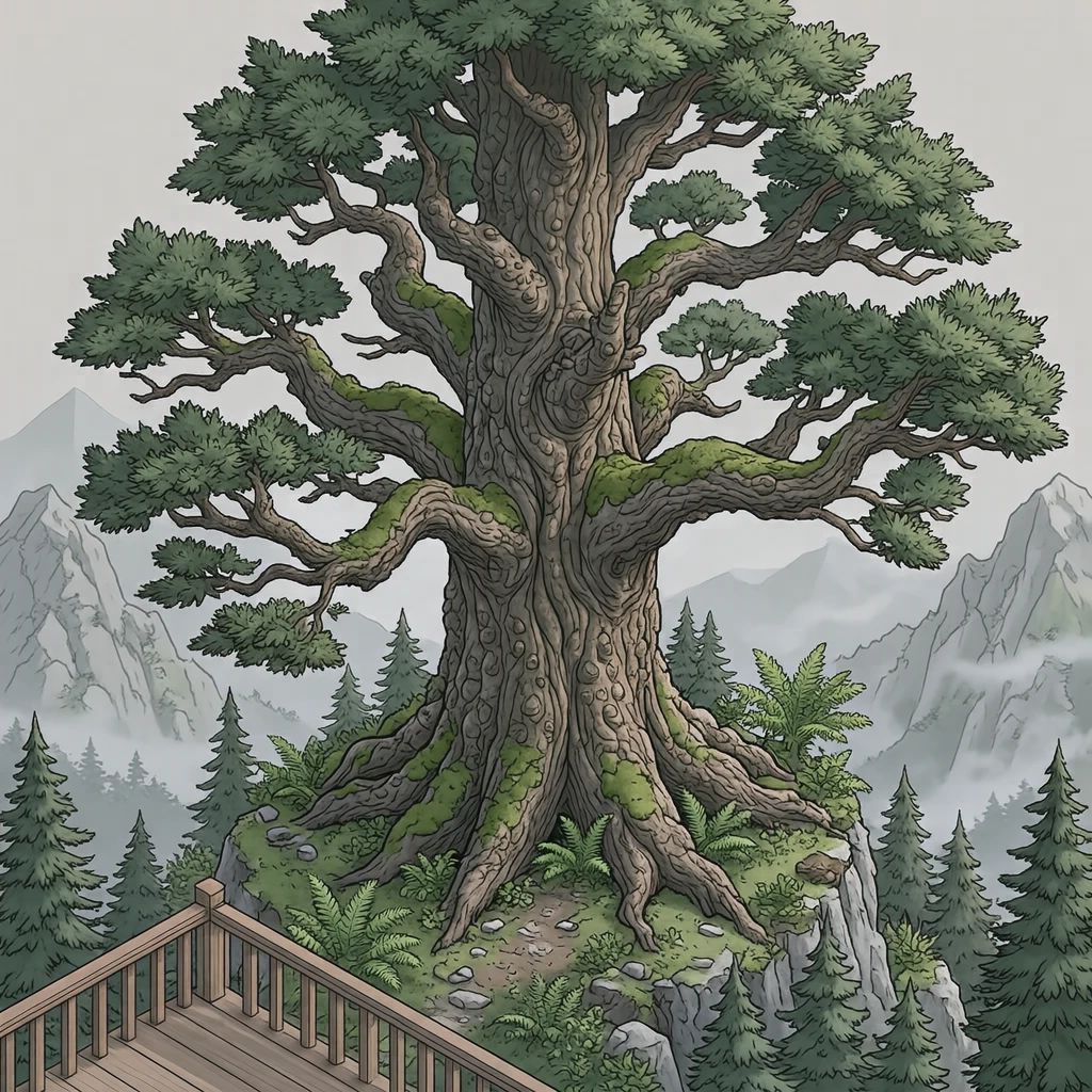 Illustration of Jomon Sugi, the giant ancient cedar of Yakushima, a World Heritage Site (isometric)